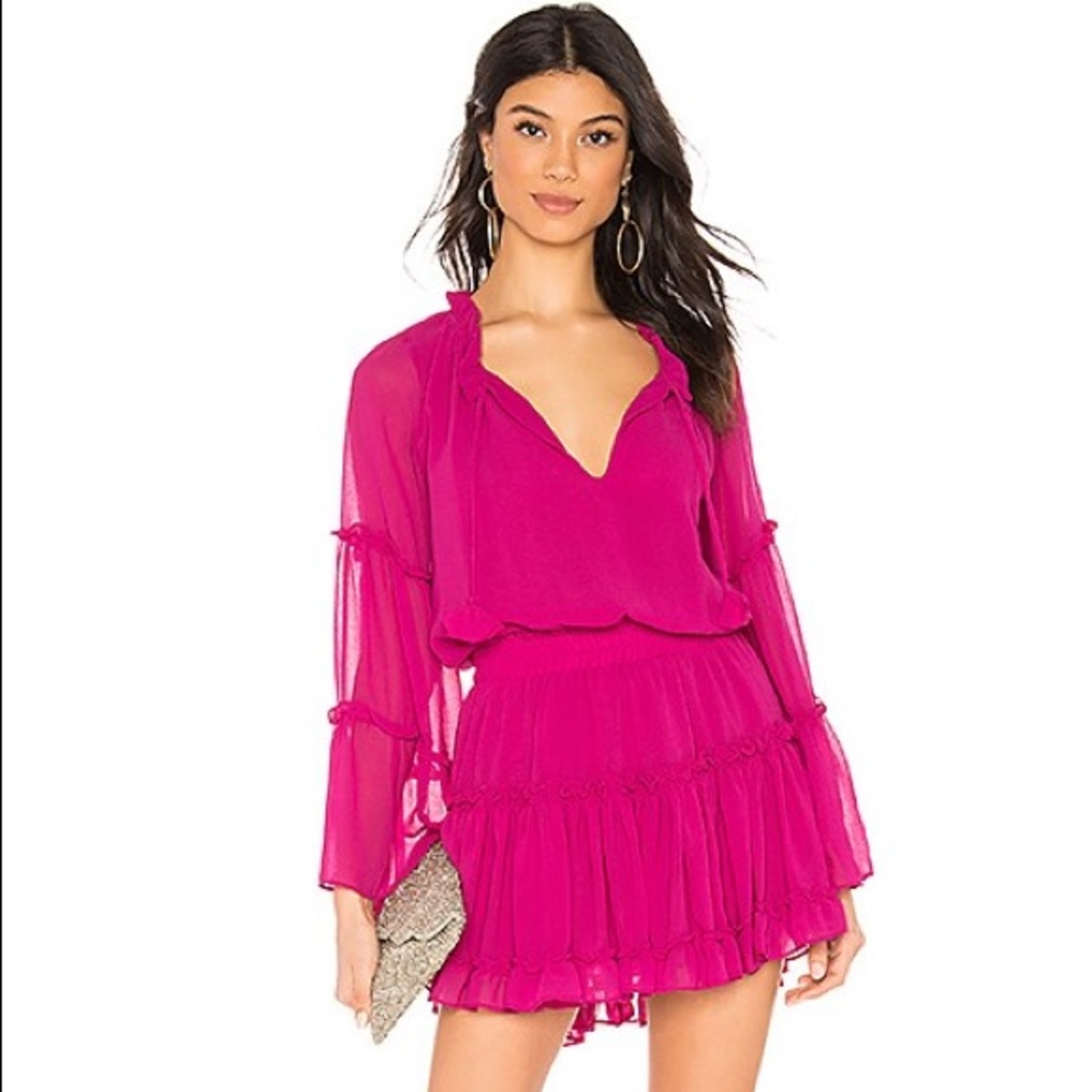 Misa Leeva Bell-Sleeve Chiffon Mini Dress